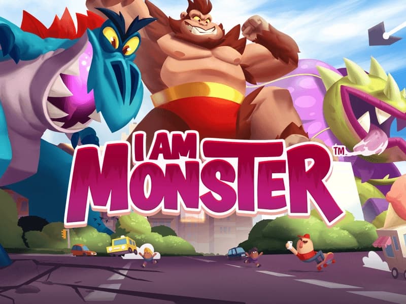 Three big creatures in a city, with the word "I Am Monster"